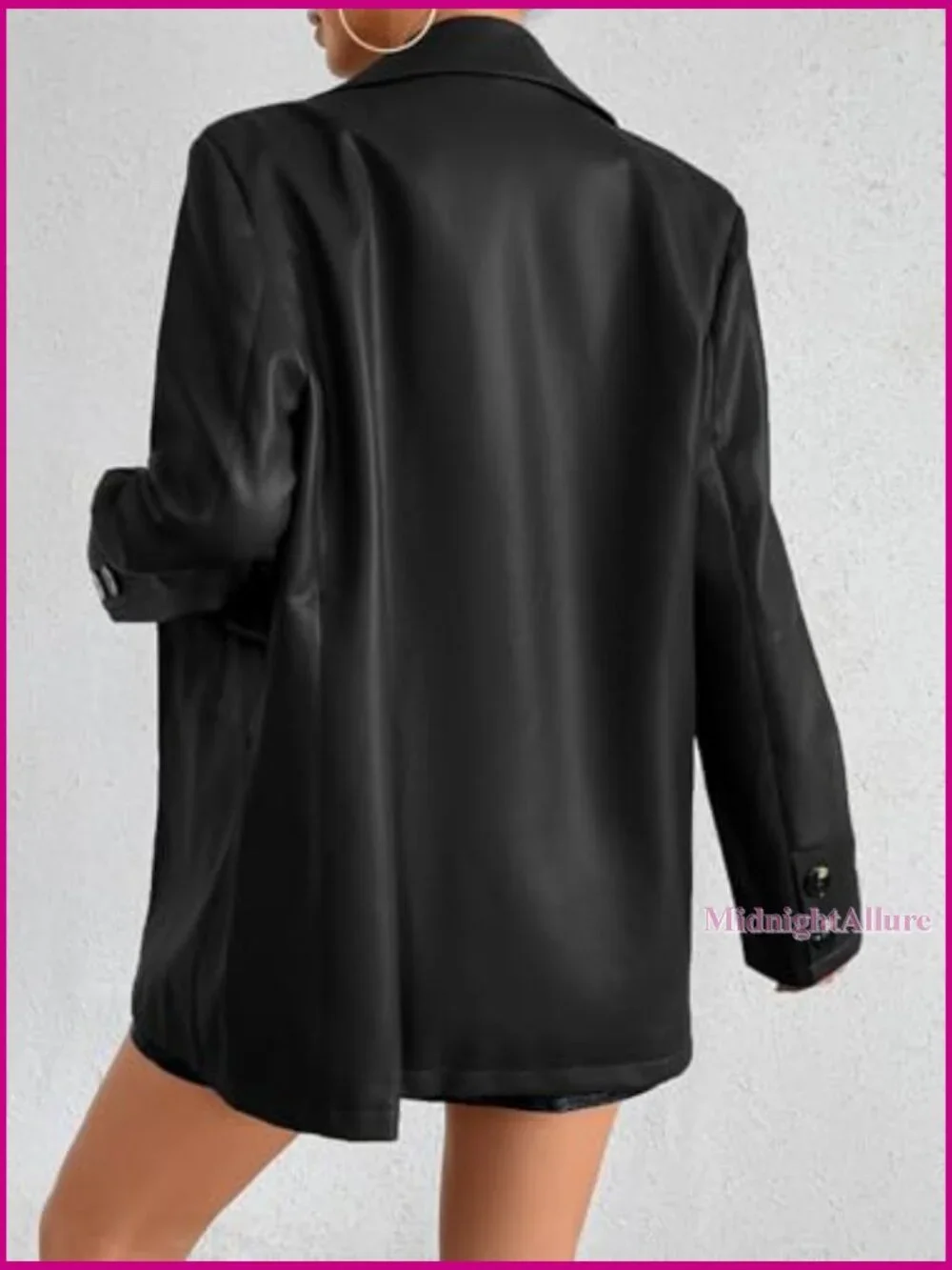 Faux Leather Blazer Jacket Moto Biker Coat Long Sleeves Button Slim Fit - Picture 3 of 7